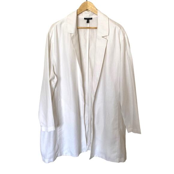 EILEEN FISHER Lyocell Linen Notch Collar Open-Front Blazer in White, Size 3X - Picture 3 of 12